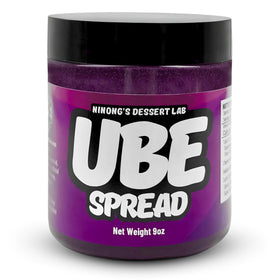 Ninong's Dessert Lab Ube Spread jar closeup, smooth texture, ideal for spreading on toast.
