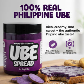 Ninong's Dessert Lab Ube Spread on toast, a vibrant breakfast topping.