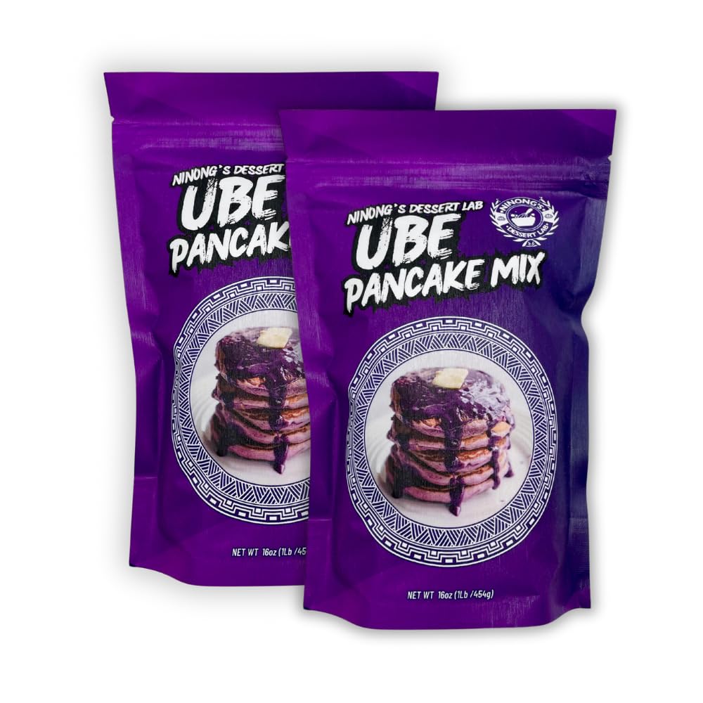Ninong’s Ube Pancake Mix packaging with real ube and vibrant color.