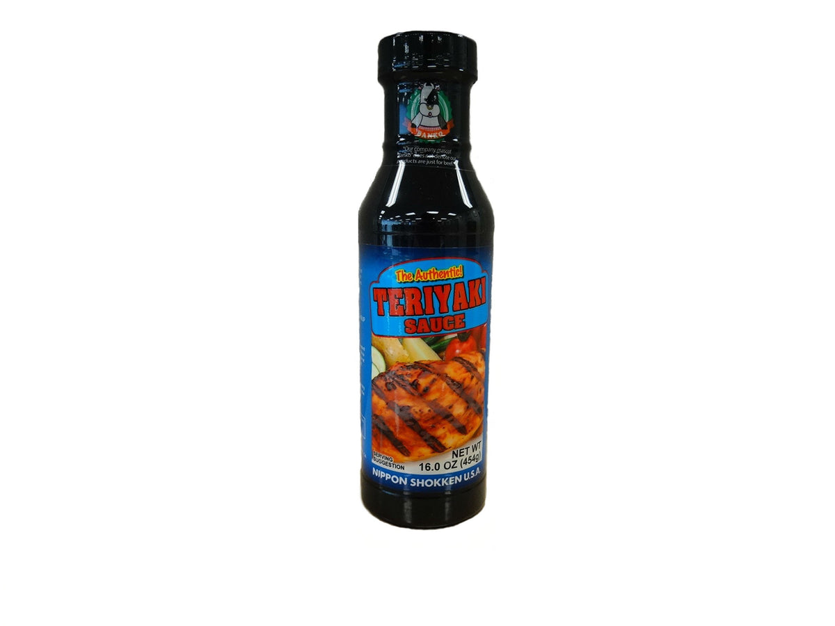 Nippon Shokken Teriyaki Sauce bottle showing a glossy glaze for marinades.