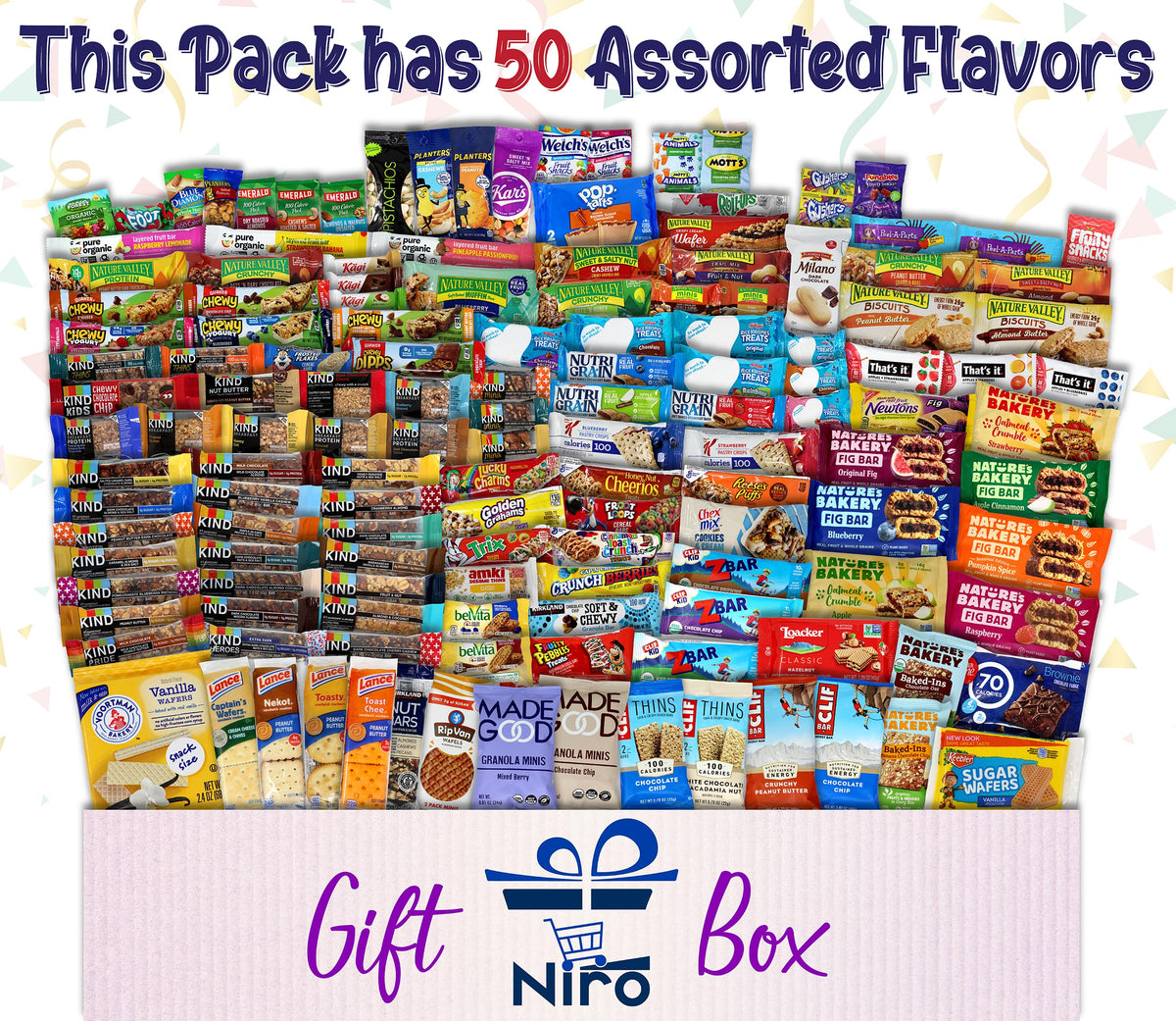Niro 50-pack snack assortment ready to send as a thoughtful care package