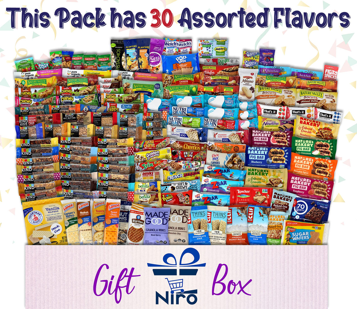 Niro Assortment bars selection highlighting nut and seed mix variety for quick energy