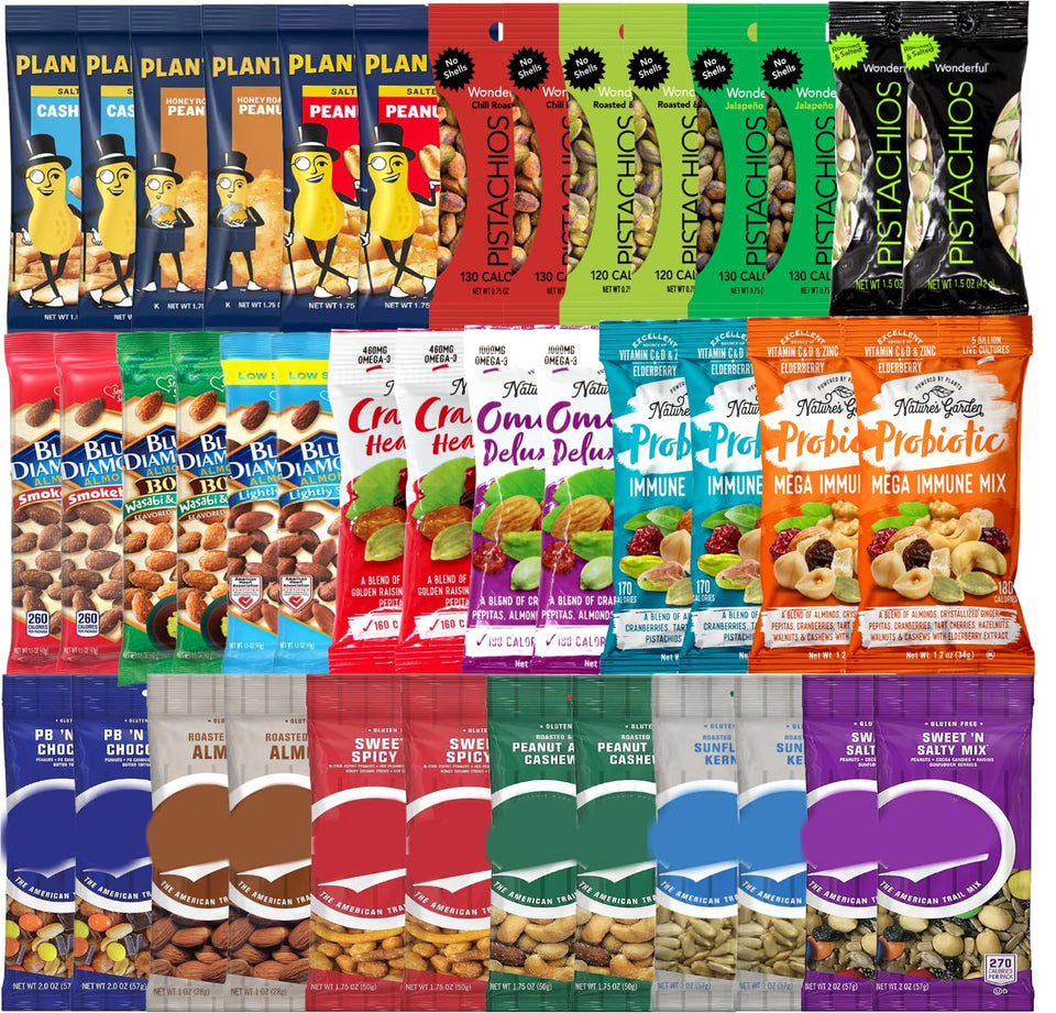Niro Gift Basket with 40 single-serve trail mix packs, ideal for on-the-go office snacking.