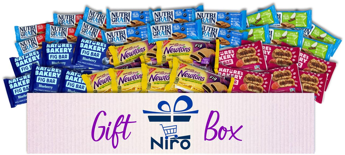 Niro gift basket bars closeup highlighting single-wrapped snacks for on-the-go energy