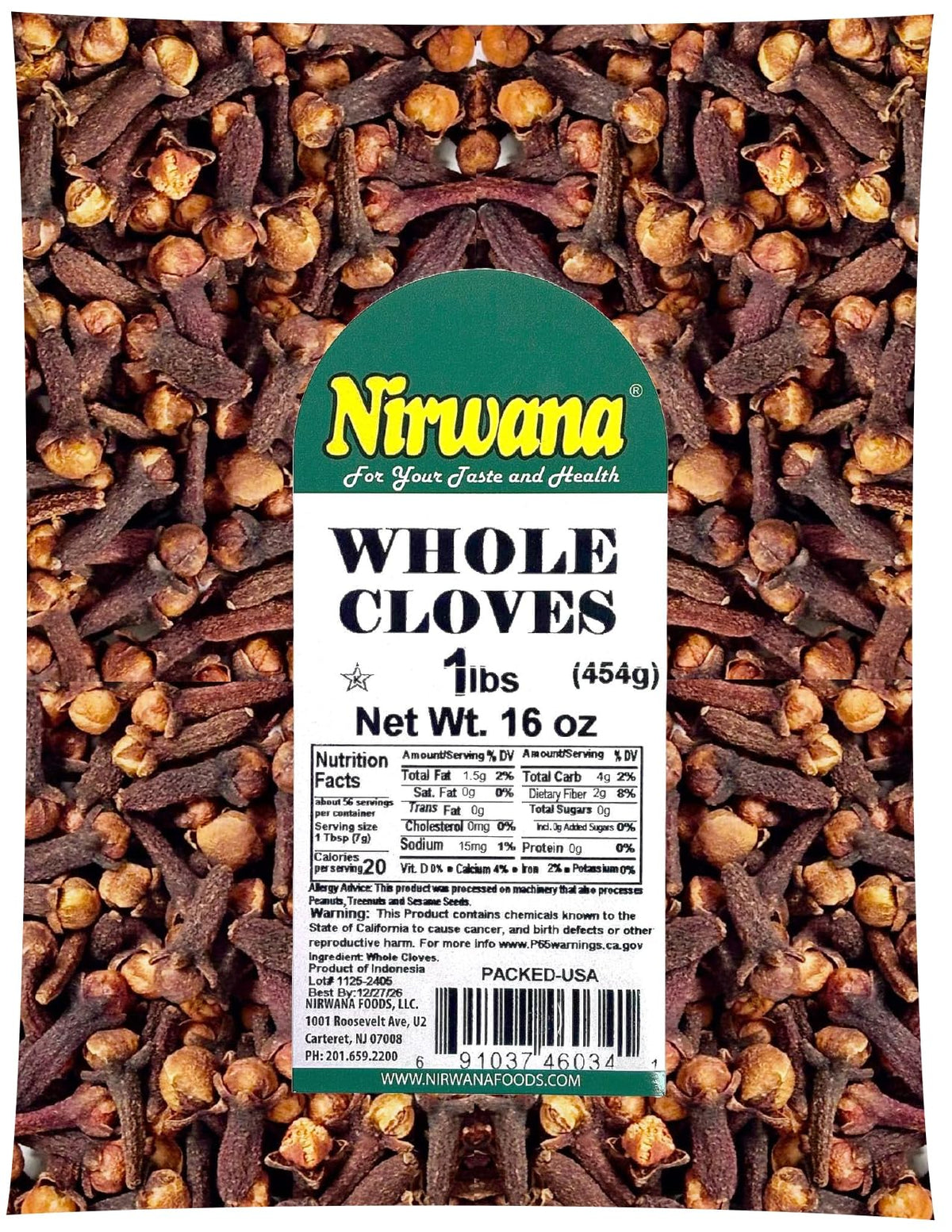 Nirwana Cloves Whole in a 16oz pouch delivering bold aroma for curries and stews.