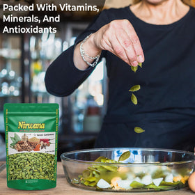 Nirwana green cardamom pods enhancing curry and rice dishes