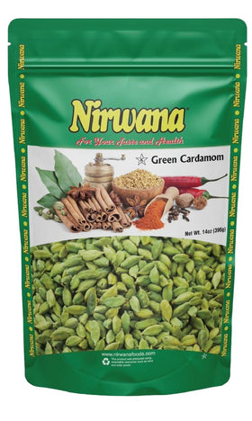 Nirwana green cardamom pods pack front highlighting premium aroma for cooking