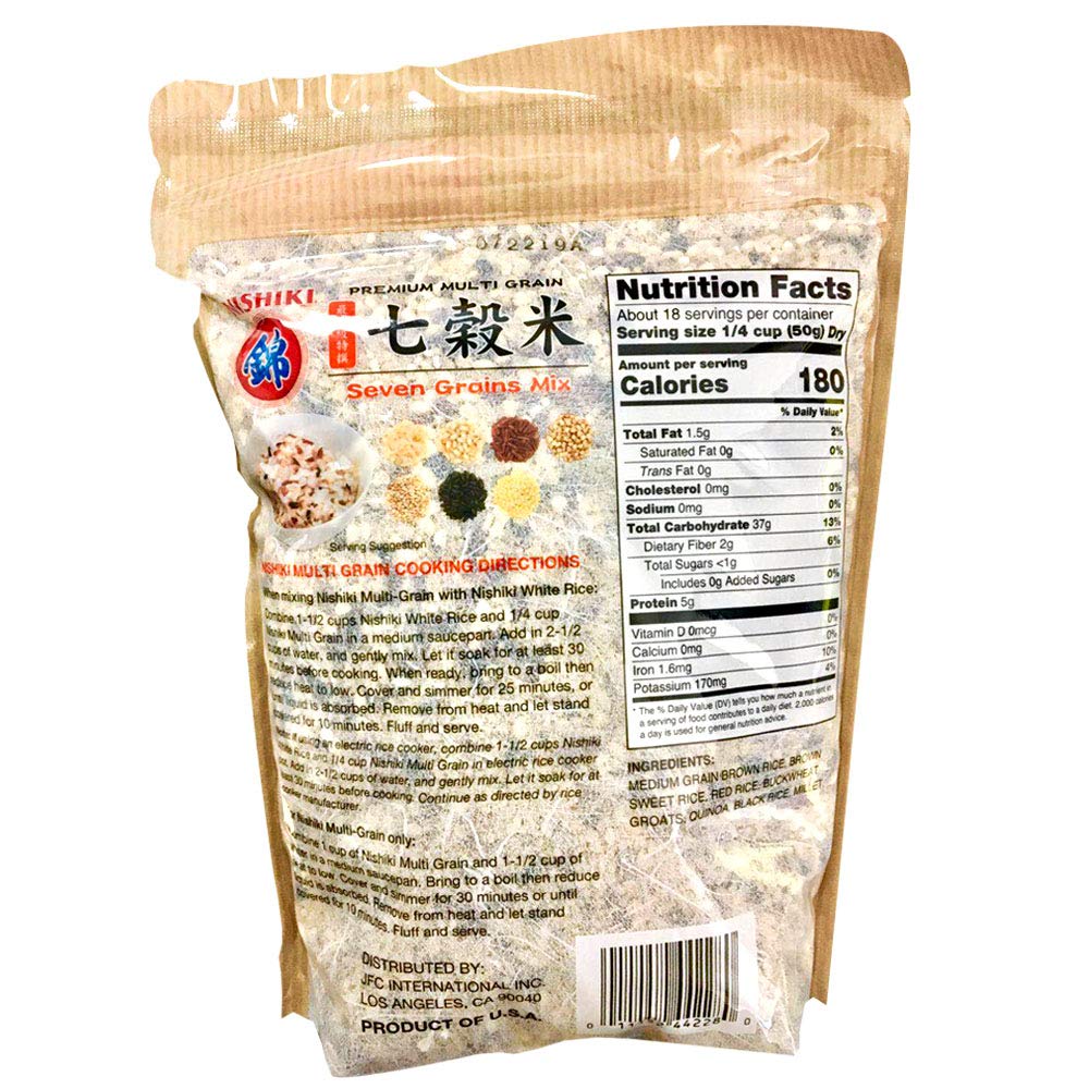 Nishiki Premium 7 Grains Mix cooked bowl, with nutty aromas and hearty texture.