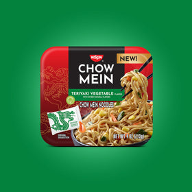 Nissin Chow Mein Teriyaki Vegetable microwave-ready tray for quick meals