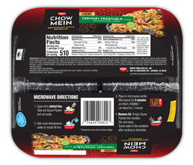 Nissin Chow Mein Teriyaki Vegetable noodles in a microwave tray