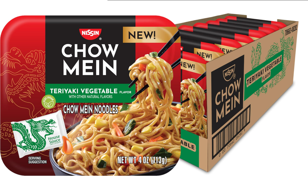 Nissin Chow Mein Teriyaki Vegetable tray-pack ready-to-heat meal