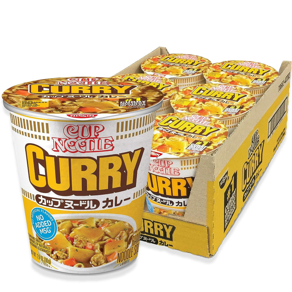 Nissin Cup Noodles Curry cup front view, quick meal in minutes