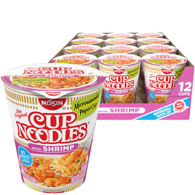 Nissin Cup Noodles Shrimp broth cup, showcasing authentic shrimp flavor for quick meals