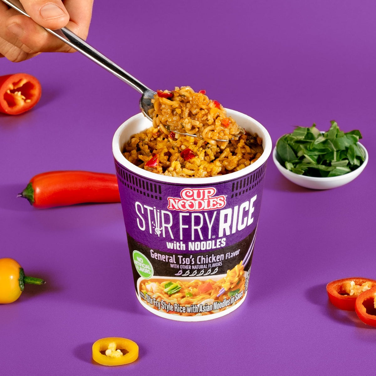 Nissin Cup Noodles Stir Fry Rice with Noodles texture from crushed noodles in rich sauce
