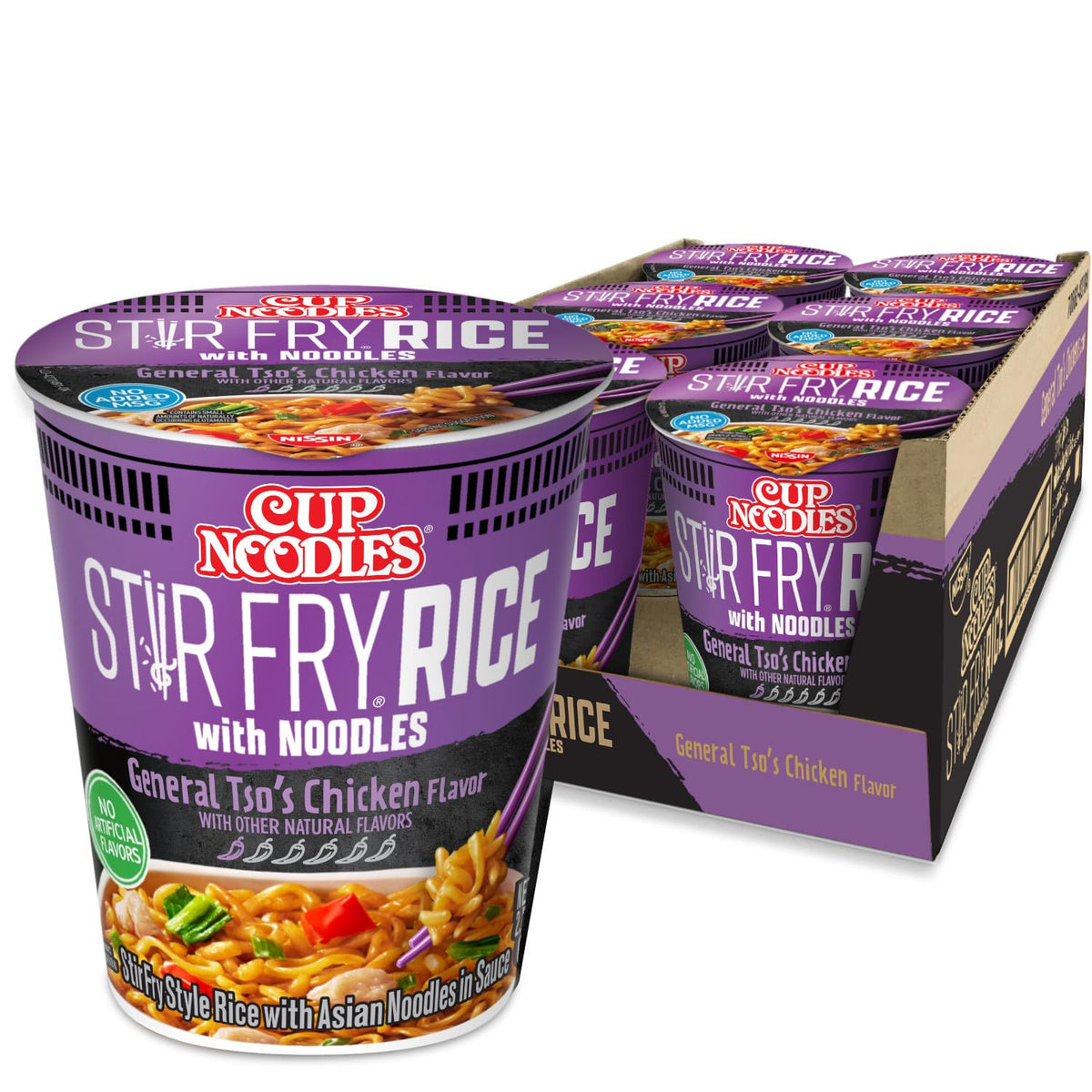 Nissin Cup Noodles Stir Fry Rice with Noodles General Tso's Chicken bowl for quick weeknight dinner