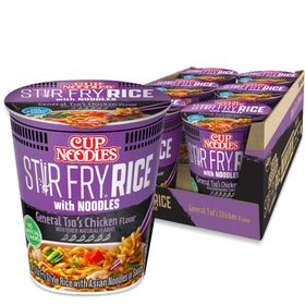 Nissin Cup Noodles Stir Fry Rice with Noodles General Tso's Chicken bowl for quick weeknight dinner