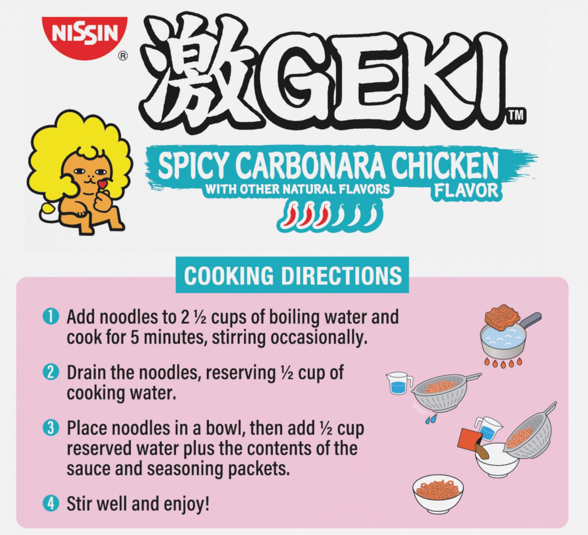 NISSIN Geki Chili noodles spicy chicken plate with heated spices and cream