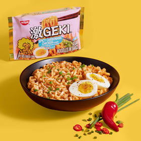 NISSIN Geki Chili noodles steaming bowl ready for a bold meal