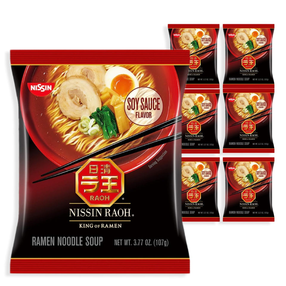 Nissin RAOH Soy Sauce ramen bowl steaming, delivering restaurant-inspired aroma right at home