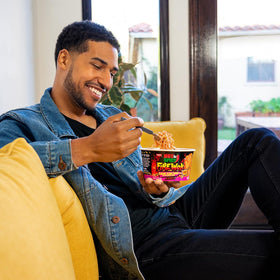 NISSIN Six-pack bowls displayed—convenient ready-to-serve meals for busy days.
