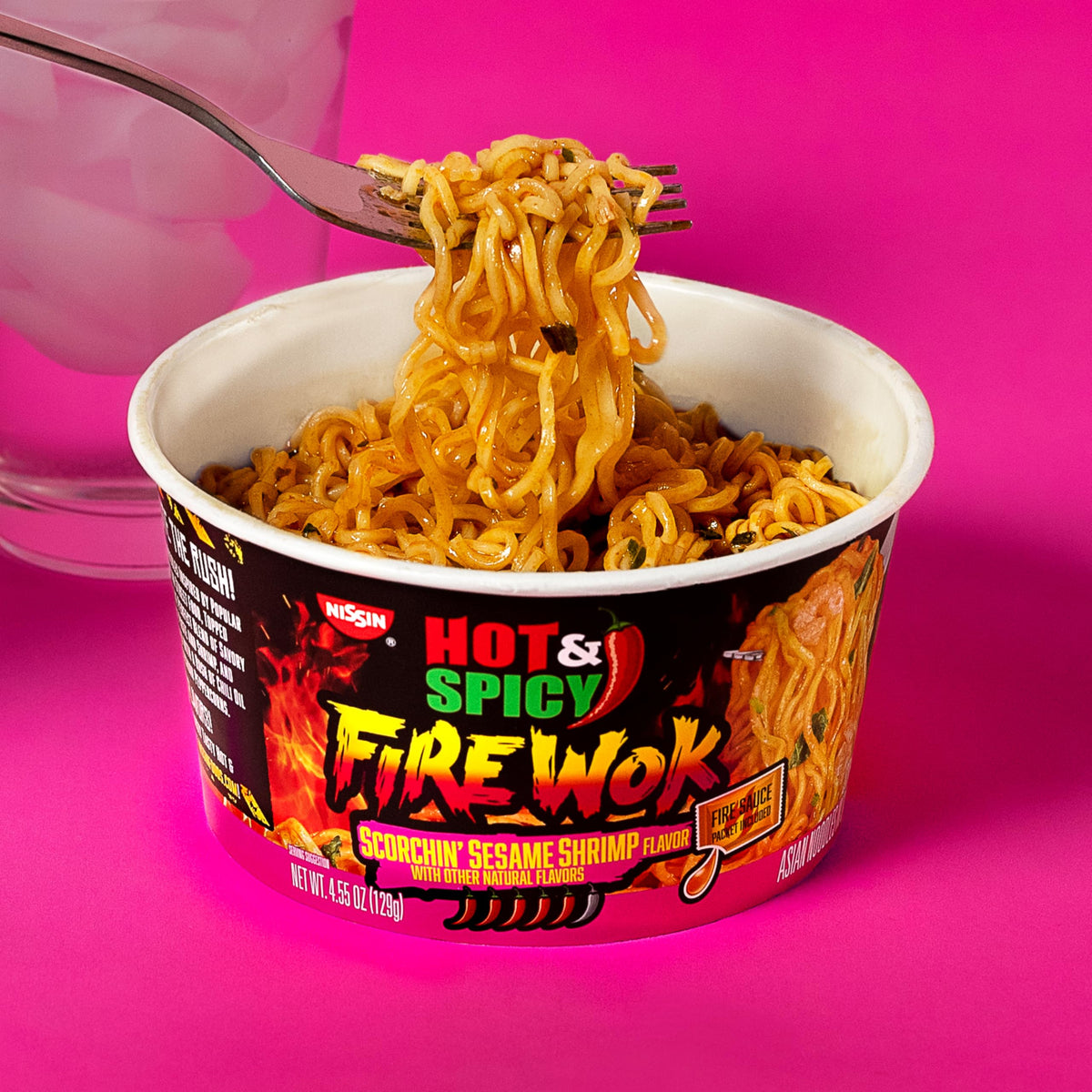 NISSIN Sesame paste and shrimp in noodles—savory depth complements the heat.
