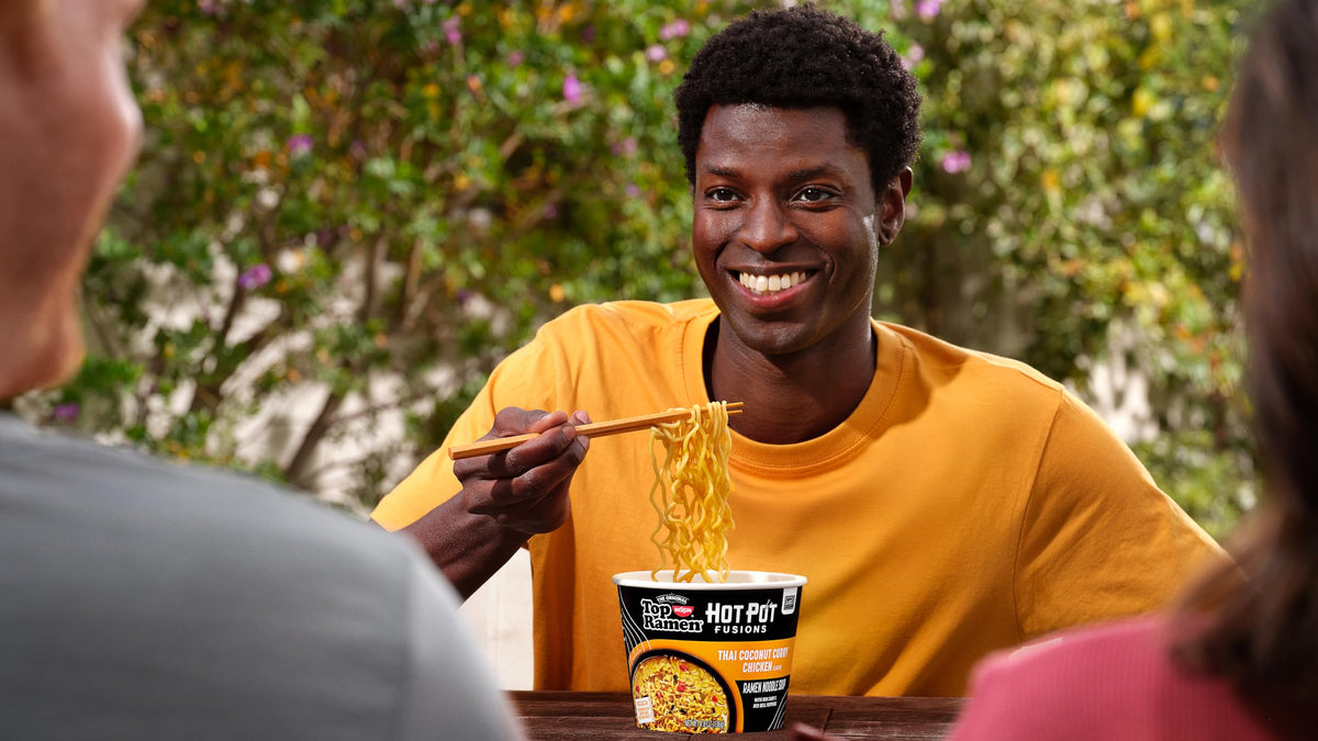 NISSIN Top Ramen Hot Pot Fusions steam rise fills the kitchen with curry aroma.