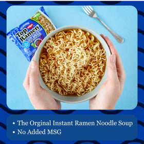 NISSIN Top Ramen ingredients veggies, colorful peppers, green onions and corn in each bowl.