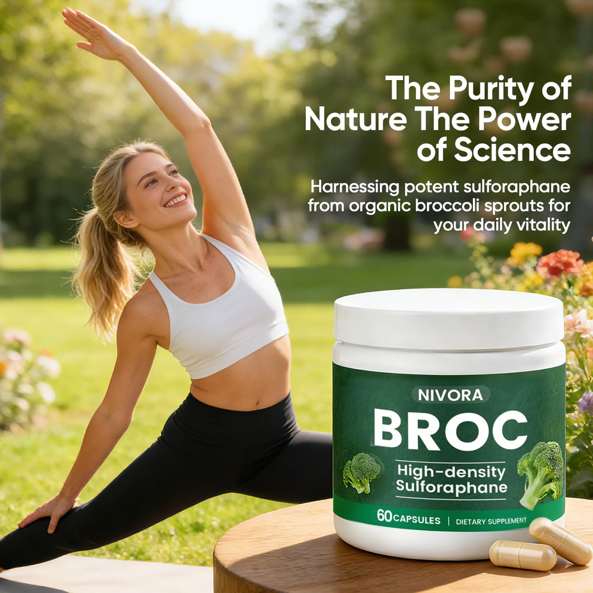 NIVORA Broc bottle design emphasizes clean, vegan-friendly formula.