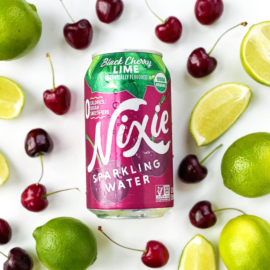Nixie Black Cherry Lime glass pour showing vibrant fizz