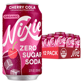 Nixie Cherry Cola front packaging highlights organic, zero sugar formula for a clean refresh.