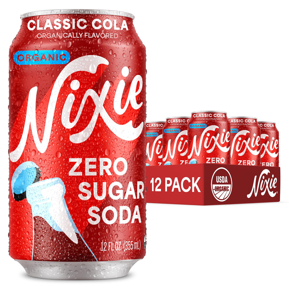 Nixie Organic Zero Sugar Soda Classic Cola can for a clean, refreshing cola experience