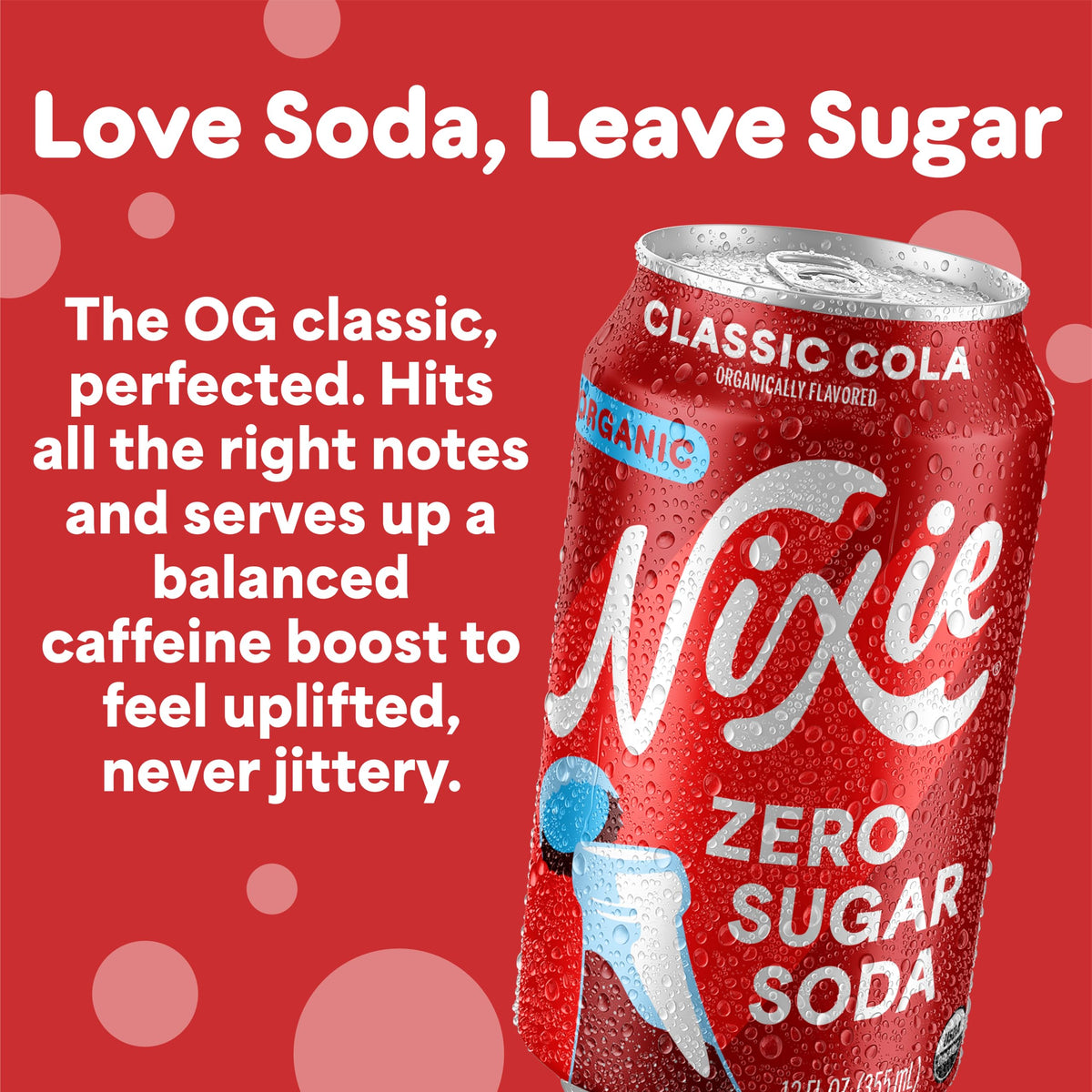Nixie Classic Cola cans side view, ideal for stacking and on-the-go refreshment