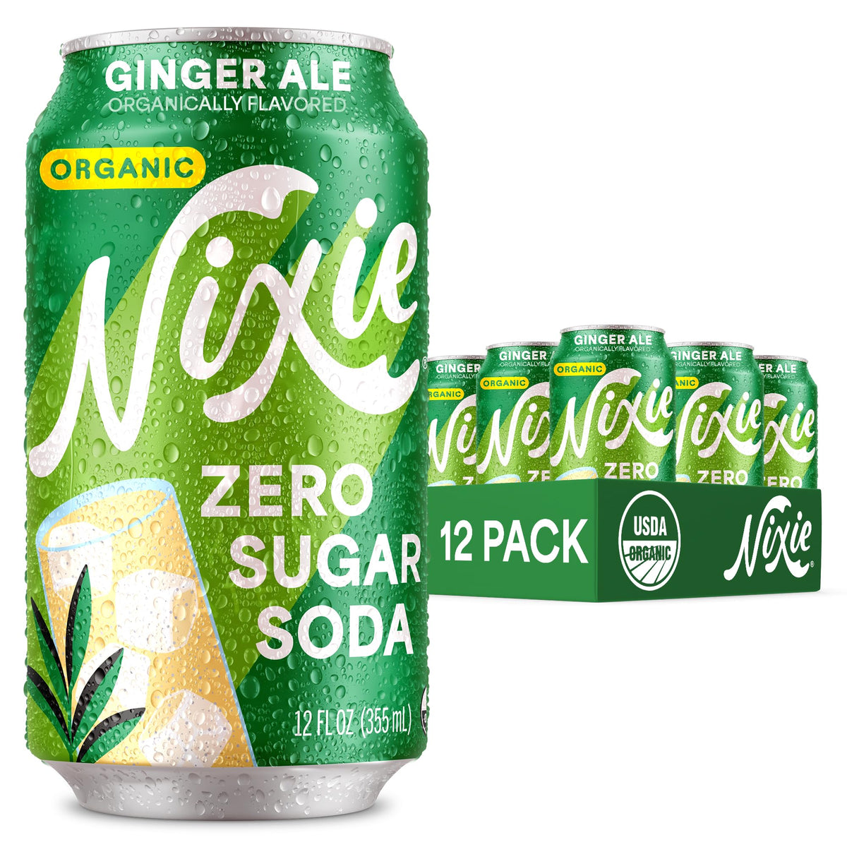 Nixie Organic Zero Sugar Ginger Ale can offering crisp, guilt-free refreshment