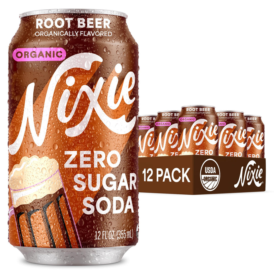 Nixie Root Beer can front showing zero sugar option