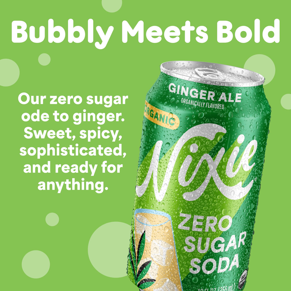 Nixie Zero Sugar Soda bubbles close-up with lively fizz