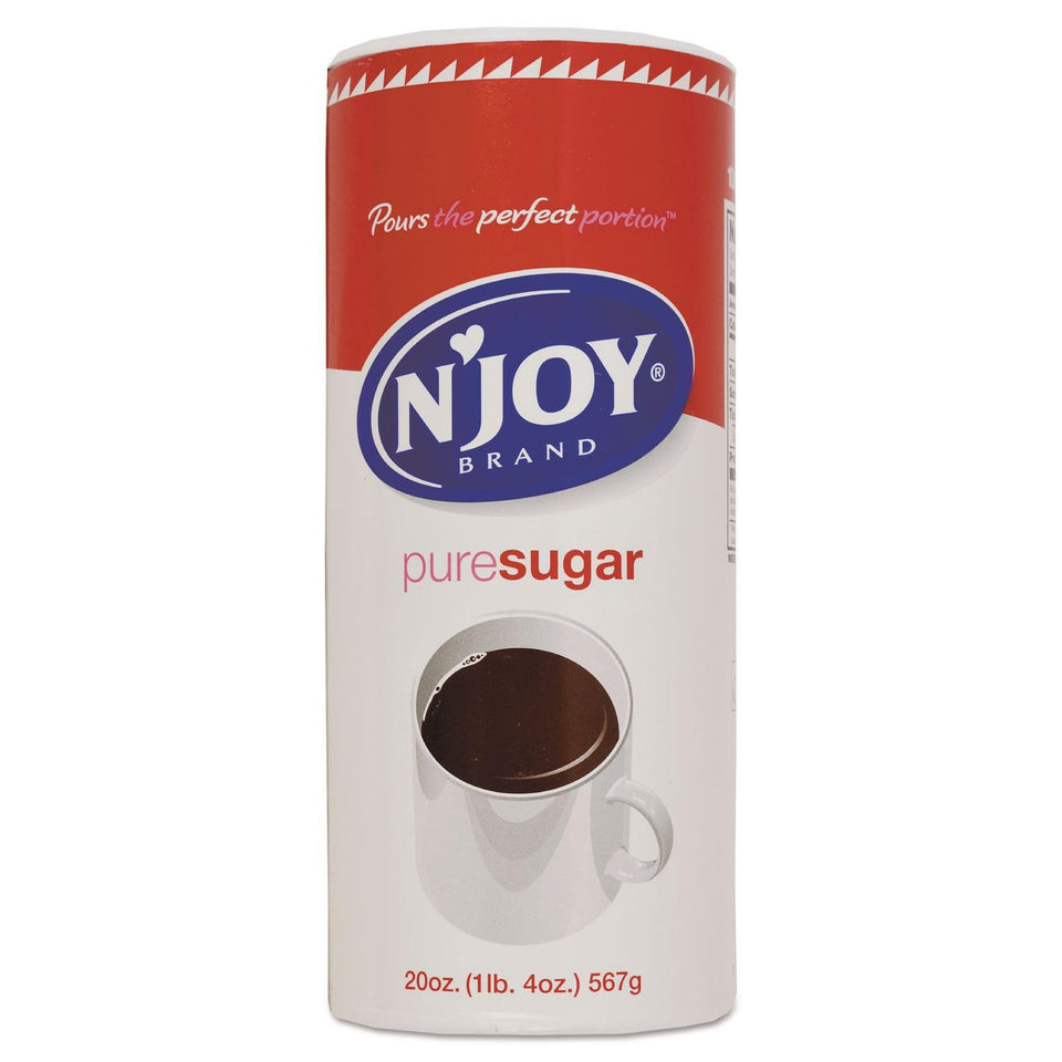 N'Joy pure cane sugar canister with easy-pour lid for mess-free sweetening.