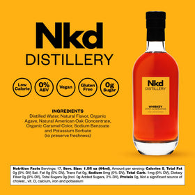  NKD Distillery NKD Whiskey non-alcoholic glass with ice highlights vanilla caramel notes