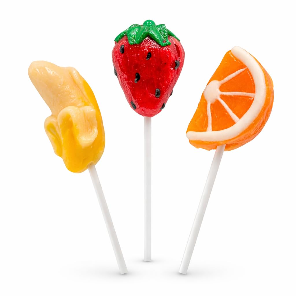 NLS Candy Co. fruit shape lollipops strawberry flavor for festive displays.
