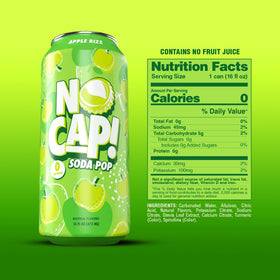 NO CAP! Apple Rizz label close-up highlights natural flavors and clean ingredients.