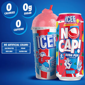 NO CAP! Soda Pop label closeup emphasizes electrolytes and clean ingredients