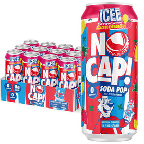 NO CAP! Soda Pop strawberry lemonade bottle highlighting zero sugar and clean hydration