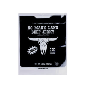 No Mans Land Beef Jerky with 17g protein per bag for on-the-go fuel
