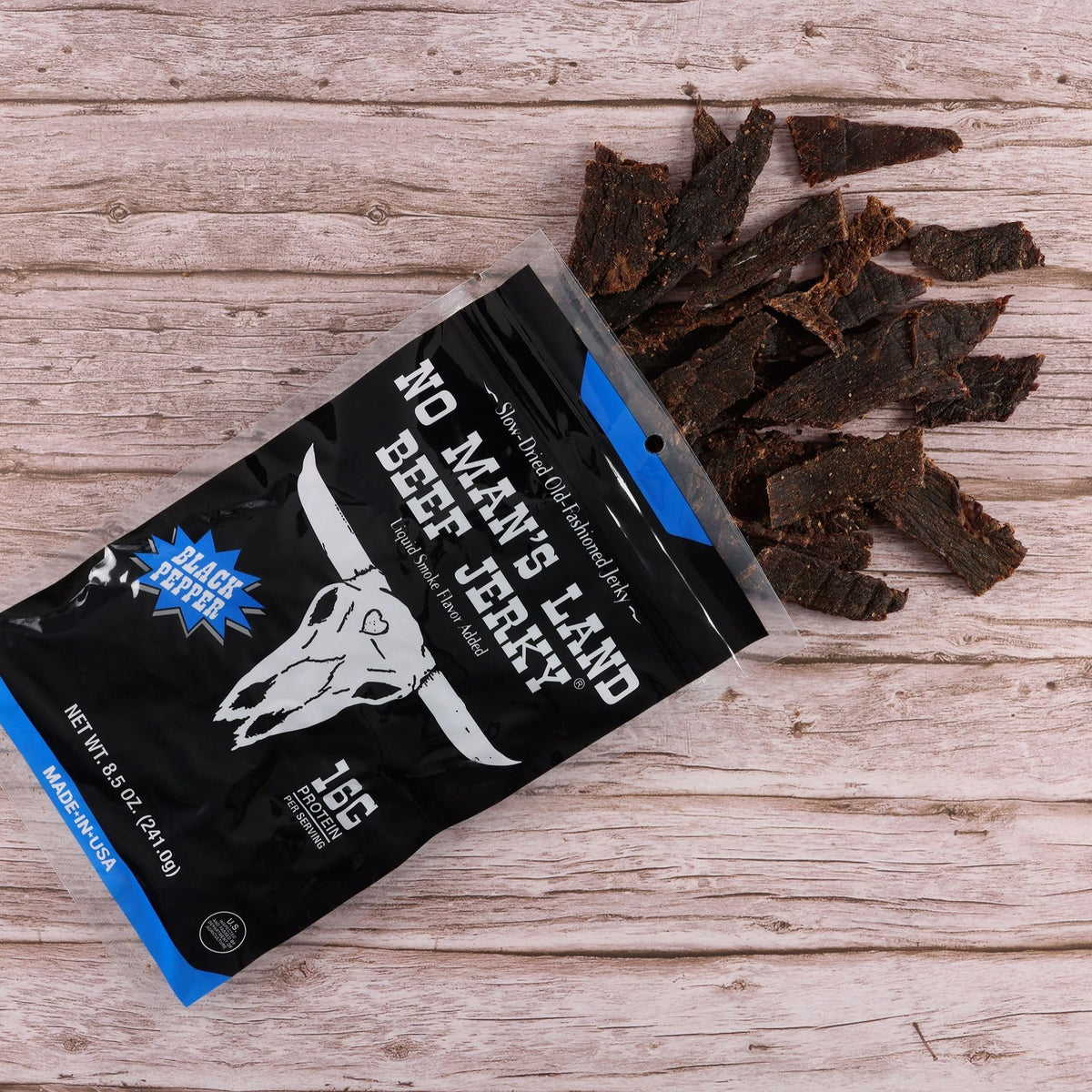 No Mans Land jerky 1oz serving highlights high protein