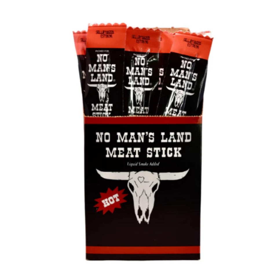 No Mans Land Beef Jerky 24-pack 1oz hot sticks, high-protein on-the-go snack