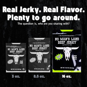 No Mans Land Beef Jerky fajita lime slow-dried for 24 hours in Oklahoma.