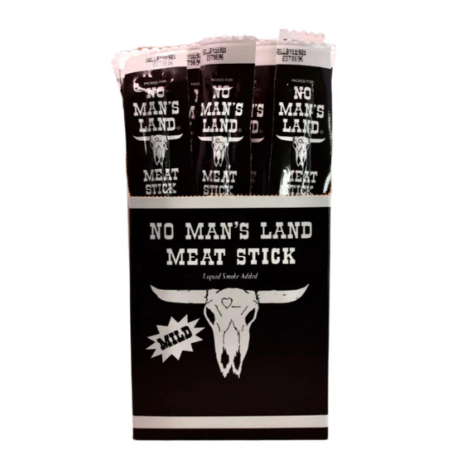No Mans Land Beef Jerky meat stick, mild flavor, high-protein snack for on-the-go fueling.