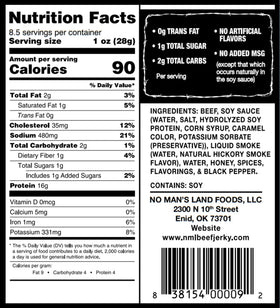 No Mans Land jerky nutrition panel shows low sugar and carbs