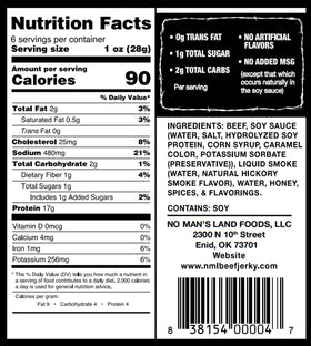 No Mans Land Slow-dried Oklahoma beef jerky texture and savory flavor