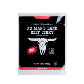 No Mans Land hot jerky bag—bold heat for on-the-go protein.