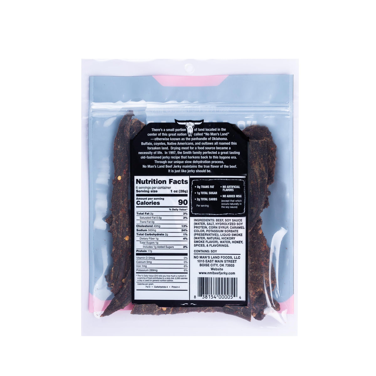 No Mans Land jerky texture close-up—lean, protein-rich beef.